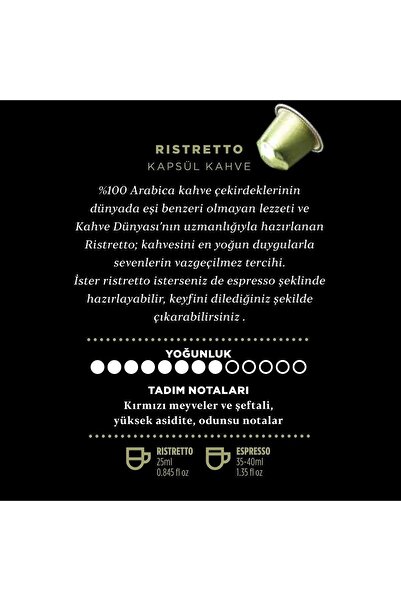 Kahve Dünyası Ristretto Kapsül Kahve 10'lu Kutu Nespresso Ile Uyumlu