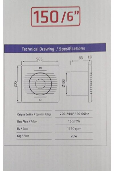 Horoz Elektrik 150 Lik Banyo-wc Ve Mutfak Aspiratörü Havalandırma Fanı 20w 20,5 Cm