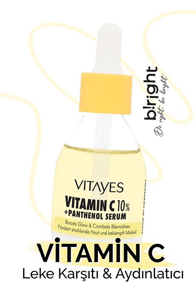 VITAYES Anti-Blemish and Instant Brightening Vitamin C 10% Panthenol Skin Tone Equalizing Moisturizing Serum