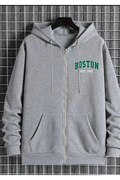 NO 601 Ανδρική ζακέτα Boston Printed Grey - με φερμουάρ
