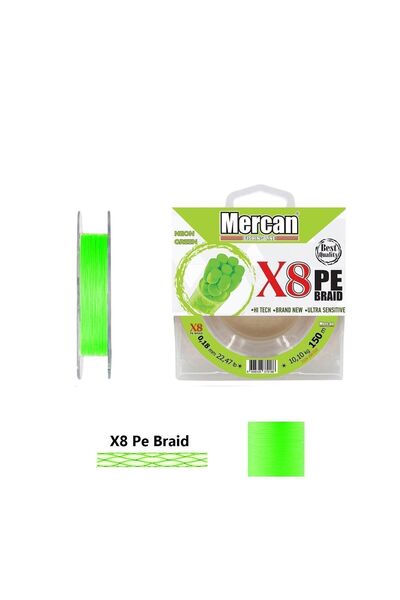 Mercan Platinum X8 Neon Green String - 150m Reel Fishing Line