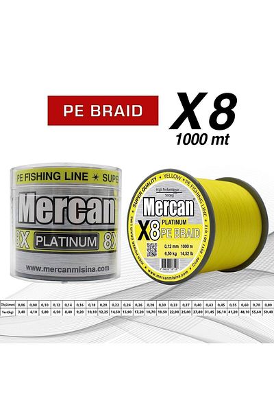 Mercan Platinum X8 Yellow Pe Braid - 1000m Line