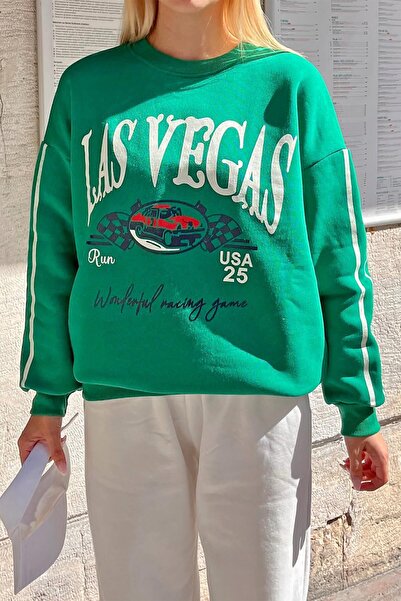 Swist Πράσινο Γυναικείο φούτερ από βαμβακερό εμπριμέ Las Vgs