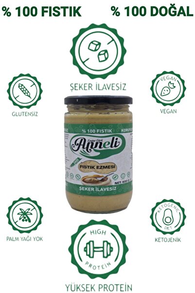 Emine türk anneli 600 gr Fıstık Ezmesi Şekersiz Sade Annemeli Ile %100 Doğal %100 Fıstık Cam Kavanoz