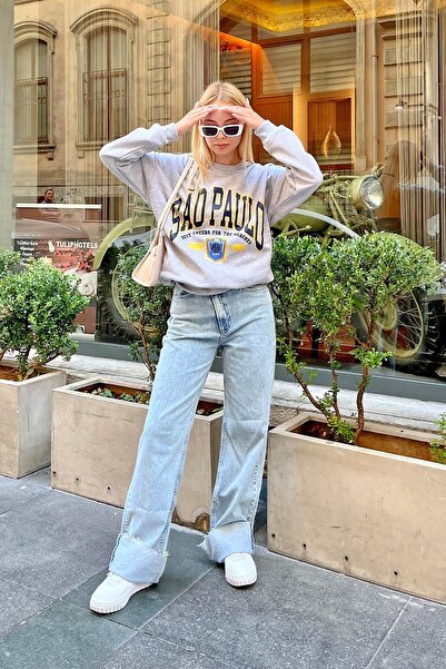 Swist Gray Sao Printed Cotton Women's Sweatshirt