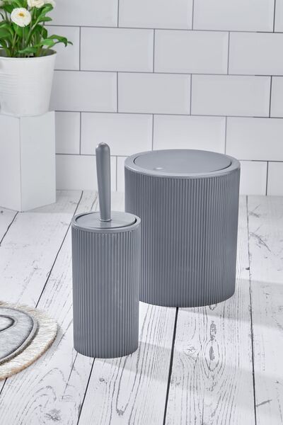 Kitchen Line Set de gunoi rotund gri deschis și perie de toaletă Set dublu de baie