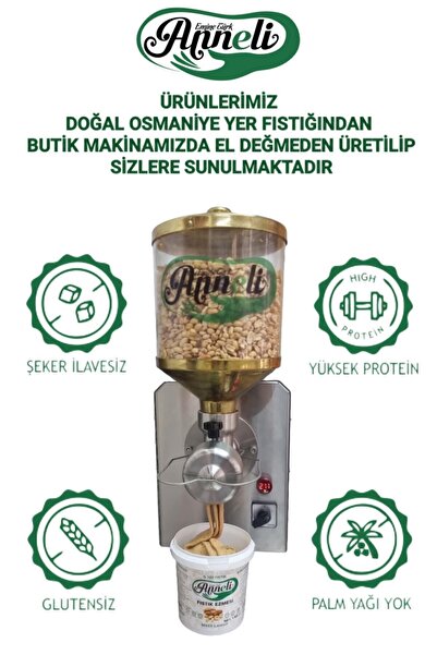 Emine türk anneli 1 Kg Fıstık Ezmesi Şekersiz Sade Annemeli Ile %100 Doğal %100 Fıstık Cam Kavanoz