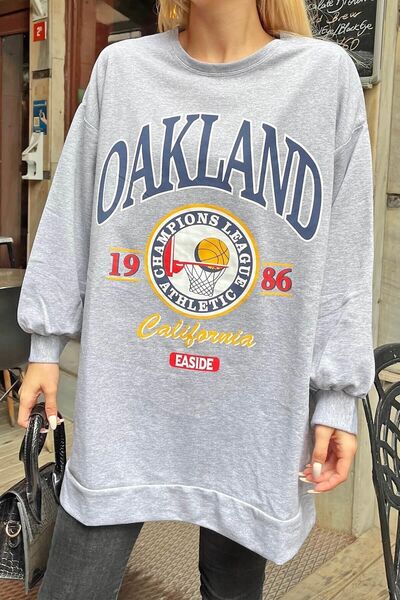 Swist Gray Basket Printed Oversize Women's Sweatshirt