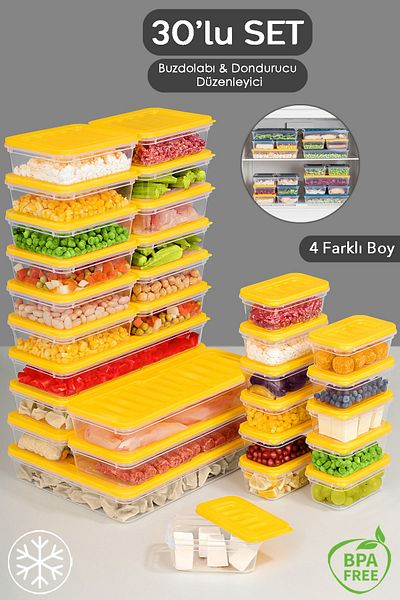 Meleni Home 30 Pieces Suitable for Microwave and Diffraction - Yellow Storage Container 1X2400Ml 5X1170Ml 12X600Ml 12X240Ml
