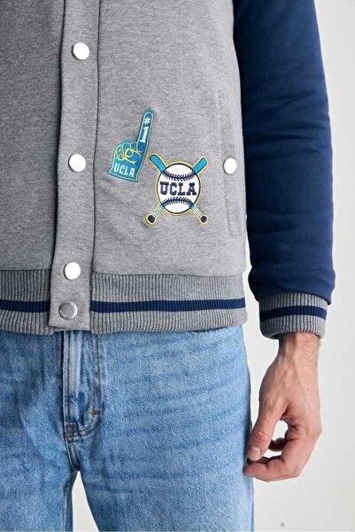 UCLA PEDRO Gray Snap Printed and Embroidered Standard Fit Men's Coat