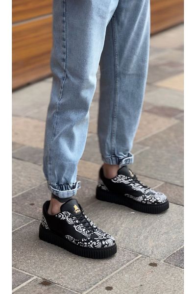 BOA BOA Gothic Patterned Black High-Sole Men's Casual Shoes - BA0802