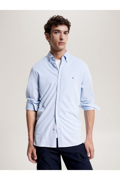 Tommy Hilfiger Men's Blue Shirt - Stretch Cotton, Half-lined Collar, Daily Use Chic