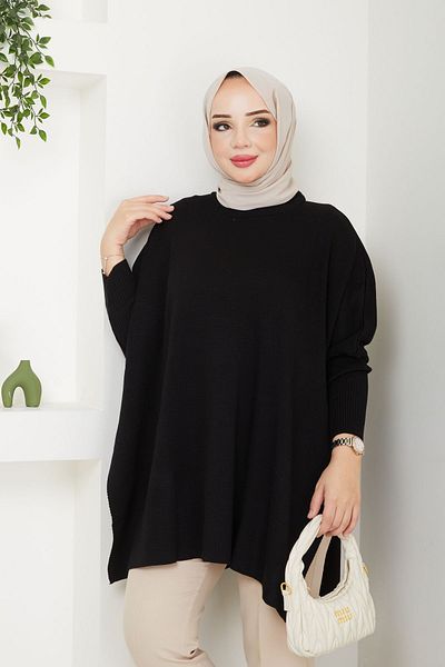 LE CARAMBOLE Μαύρο Πλεκτό Hijab - Γυναικείο πουλόβερ Oversize