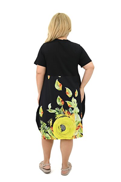 Koza Butik Kadın Büyük Beden Dijital Baskı Detaylı Elbise 5254-25