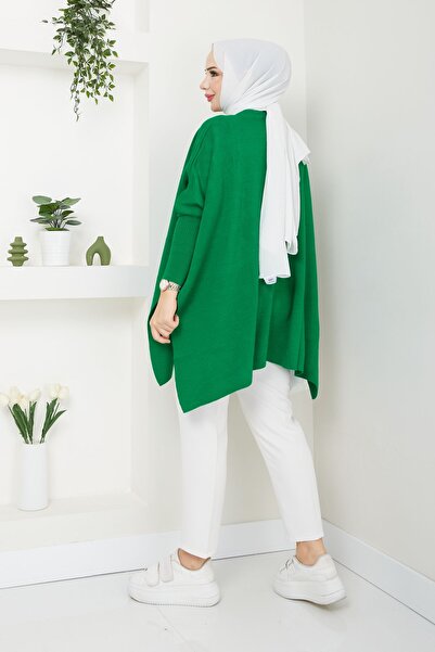 LE CARAMBOLE Πράσινο Πλεκτό Πουλόβερ Oversize - Λεπτομέρεια με σχισμή