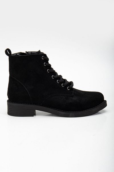 Tonny Black Γυναικείες μαύρες σουέτ Thermo Sole με κορδόνια και κοντό τακούνι με φερμουάρ