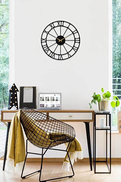 Artepera Analog - Sessiz Metal Duvar Saati - Ev Ofis Dekorasyonları - Siyah Romen Rakamlı Saat - Aps079