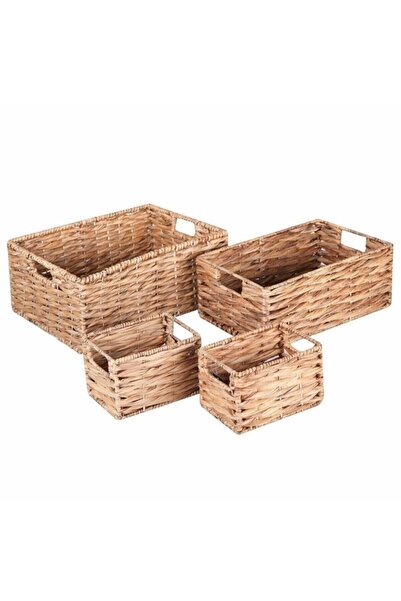 Genel Markalar Hasır 4'lü Dikdörtgen Organizer Sepet Seti, Pembe, şık ve kull...