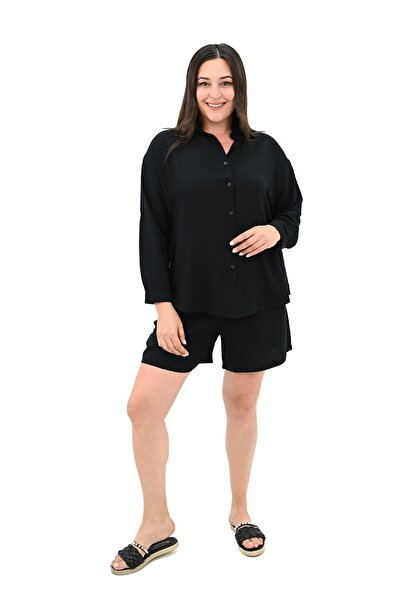 Koza Butik Plus Size Women's Double Suit - Long Sleeve and Shorts 8127-25