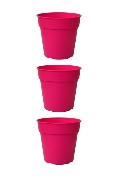 ToXA 3 Adet 0.4 Litre Pembe Terakota Saksı Tabaklı Izgarasız Mat Plastik Saksı
