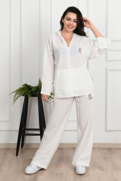 Koza Butik Women's Text Printed V-Neck Oversize Tracksuit Set 3795-23