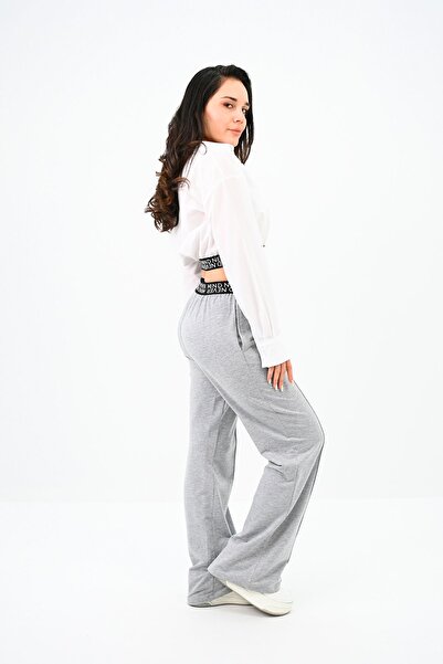 Koza Butik Kadın Beli Lastik Detaylı Crop Gömlek Takım 4021-24