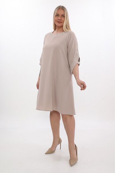 etselements X MODAPO Women's Pearl Straight Midi Plus Size Dress