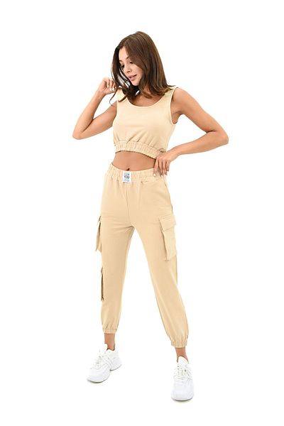 Koza Butik Γυναικεία Σετ Φόρμα Λεπτομερής Μπλούζα Crop Strap 3715-23