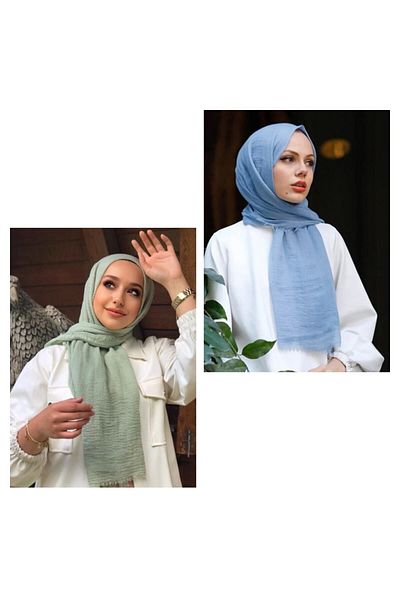 HAR-UM Ticaret Hijab Women's Wrap Shawl Model-2 Pieces Blue, Green
