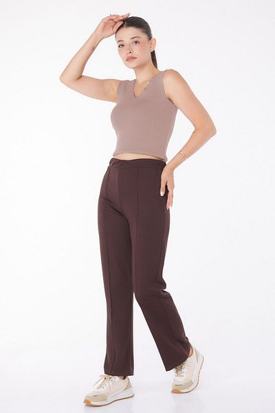 TOFİSA Medium Women's Brown Straight Trousers - 23868