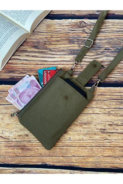 İsella Khaki Canvas Phone Bag - Wallet Design