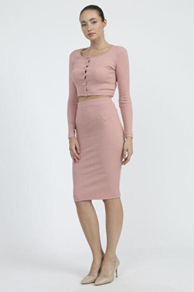 Koza Butik 8422 Model Camisole Double Skirt Set - Button Detailed