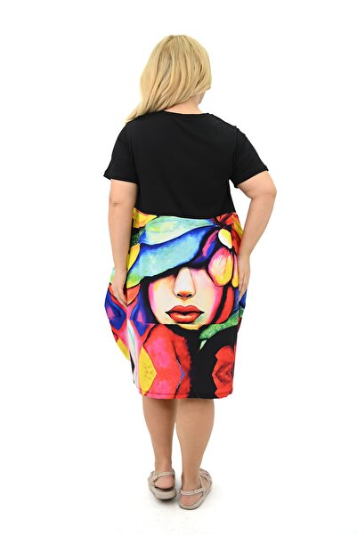 Koza Butik Rochie de damă cu imprimeu digital de mărime mare - 5253-25