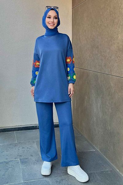 TOFİSA Blue Tunic Trousers Women's Medium Straight - 11090