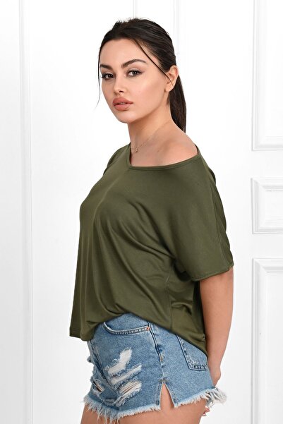 Koza Butik Γυναικείο κοντομάνικο μπλουζάκι με λαιμόκοψη V 1478-23