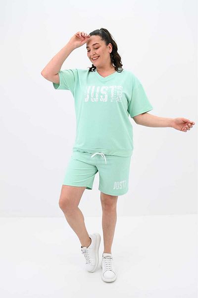 Koza Butik Plus Size Women's Shorts Set - Printed, 8087-24