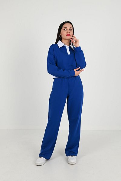 Koza Butik Γυναικείο Σετ αθλητικής φόρμας με γιακά πόλο φαρδύ πόδι 3986-24