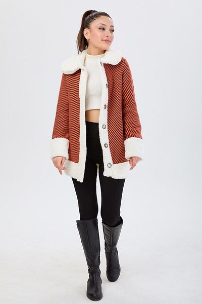 TOFİSA Straight Jacket Collar Women's Orange Jacket - 13095