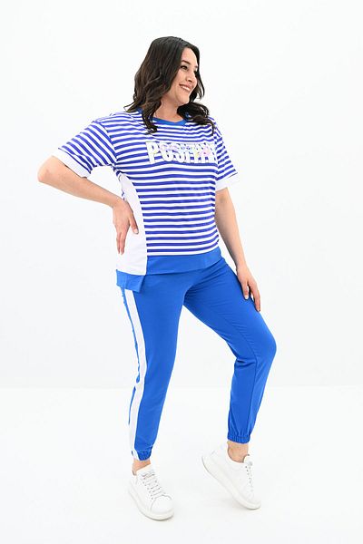 Koza Butik Γυναικείο Σετ Φούτερ με ρίγες Plus Size 8106-24