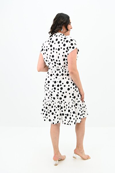 Koza Butik Γυναικείο φόρεμα με λεπτομέρεια πουά σε μεγάλο μέγεθος 5226-25