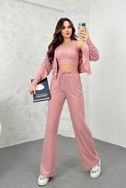 Koza Butik طقم أرجل واسعة مكون من 3 قطع للسيدات 3690-23