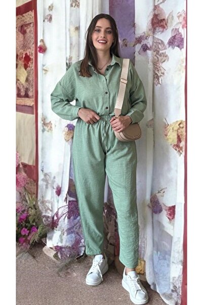 Entropy Gömlekli Ayrobin İkili Keten Takım - Yeşil