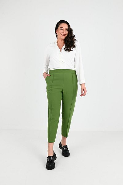 Koza Butik Pantaloni de damă din țesătură cu dungi de mărime mare 6228-24