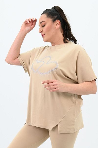 Koza Butik Γυναικείο Σετ Κολάν με Λεπτομέρεια Εκτύπωσης Plus Size 8085-24