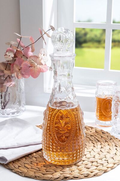 Glamis Selen Concept Fleur De Lis Model El Yapımı Cam Karaf 2 Bardaklı Set