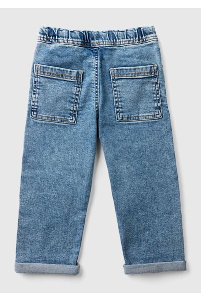 United Colors of Benetton Erkek Çocuk Denim Beli Lastikli Büzgü İpli Kıvrık Paça Denim Pantolon