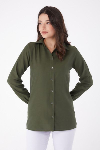 TOFİSA Women's KHaki Plain Shirt Collar Shirt - 13249