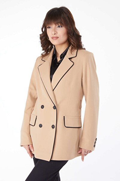 TOFİSA Plain Jacket Collar Women's Mink Belted Jacket - 25032