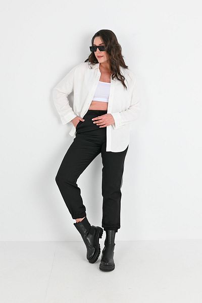 Koza Butik Large Size Women's Trousers with Pockets and Stripe Detail - 6243-24