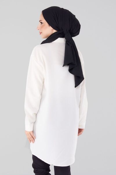 TOFİSA Ecru Rose Accessory Women's Tunic - Plain Shirt Collar - 25243